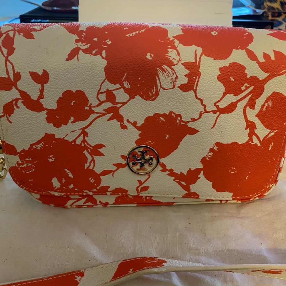 Tory Burch Floral Crossbody Bag in Red and White